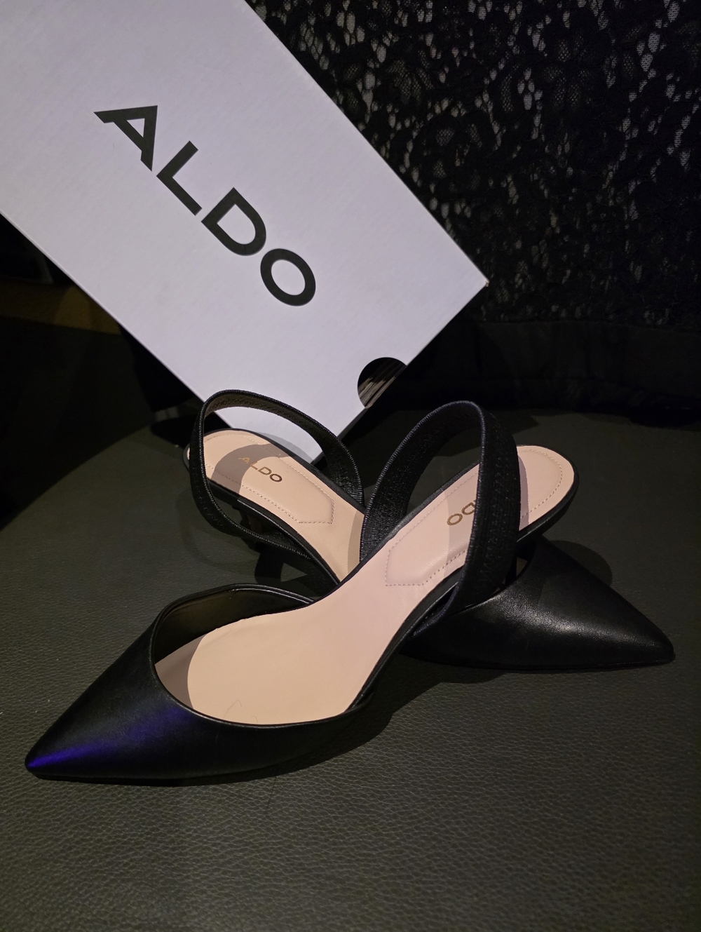 ALDO Black Pointed Slingback With Cute Kitty Heels